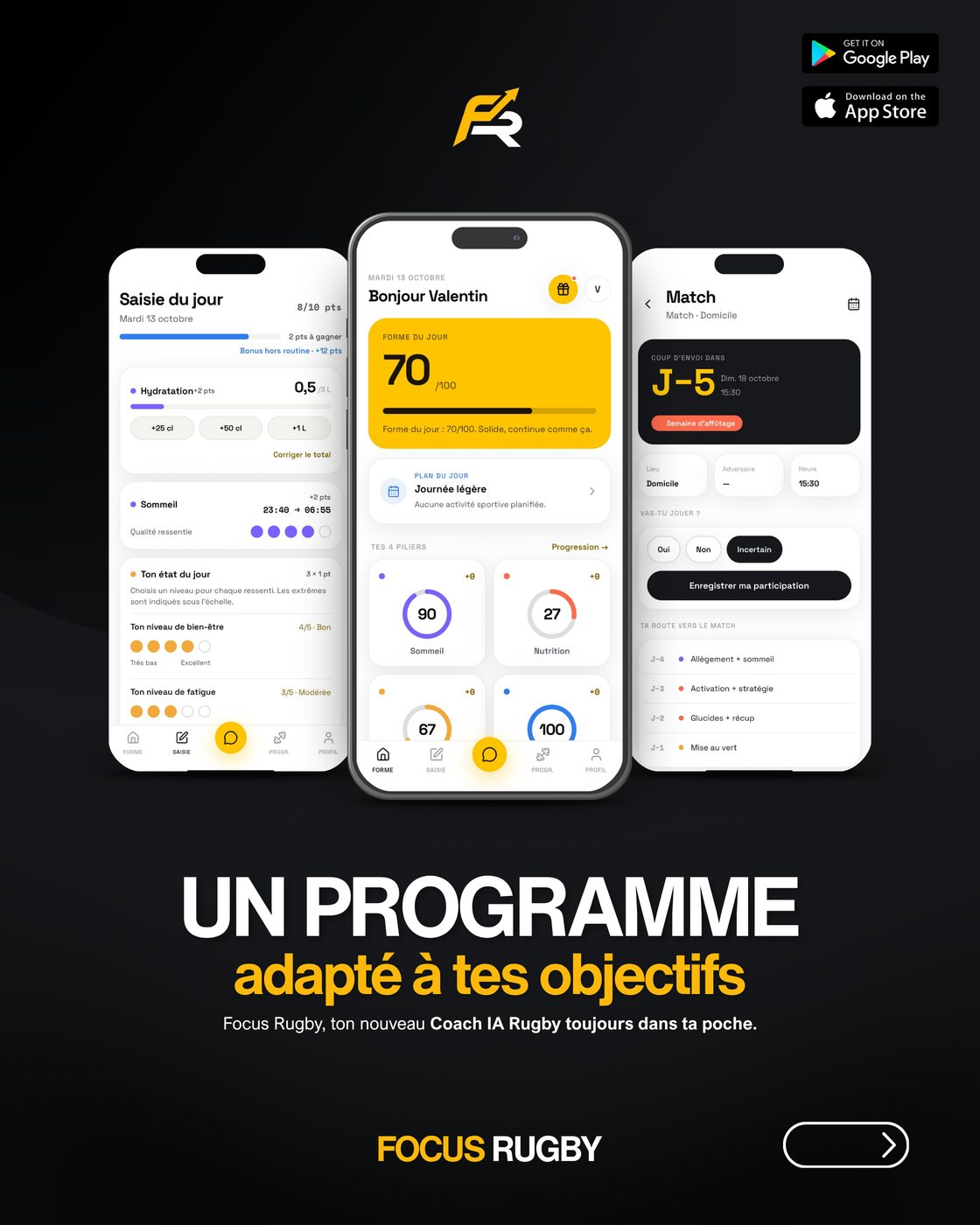 Visuel de lancement de l'application Focus Rugby